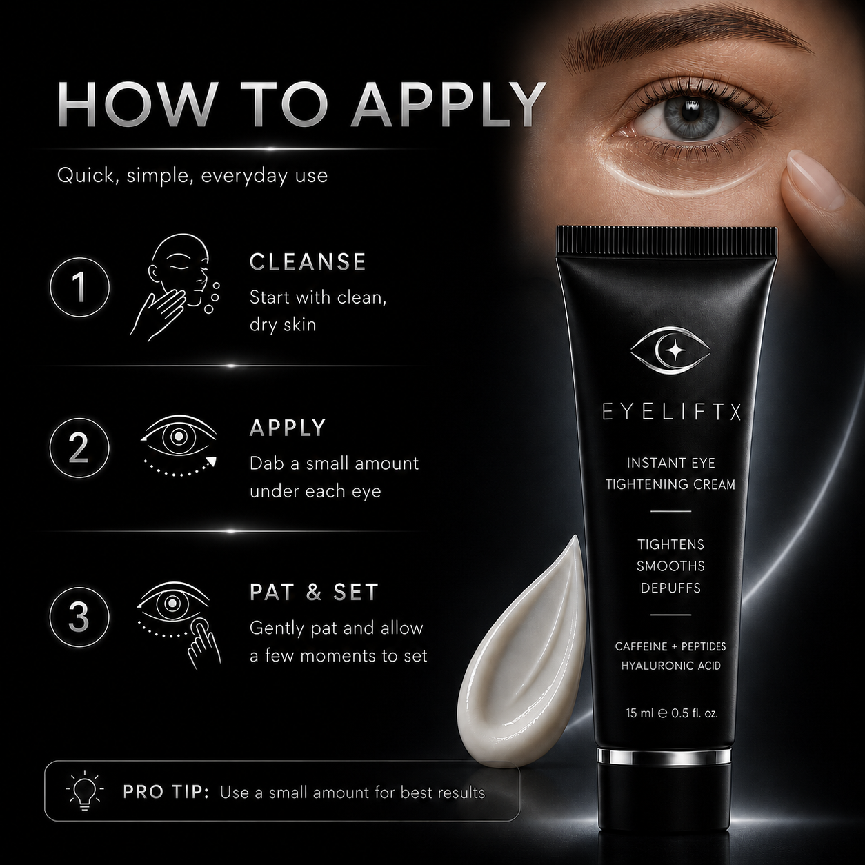 EyeLiftX Instant Eye Tightening Cream – Reduces Eye Bags, Puffiness & Wrinkles for a Visible Lift in Minutes